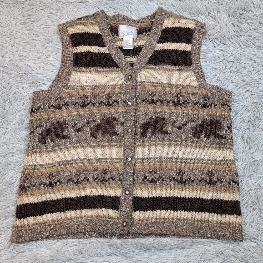 Vintage Christopher & Banks Sweater‎ Womens L Cardigan Wool Blend Vest Button